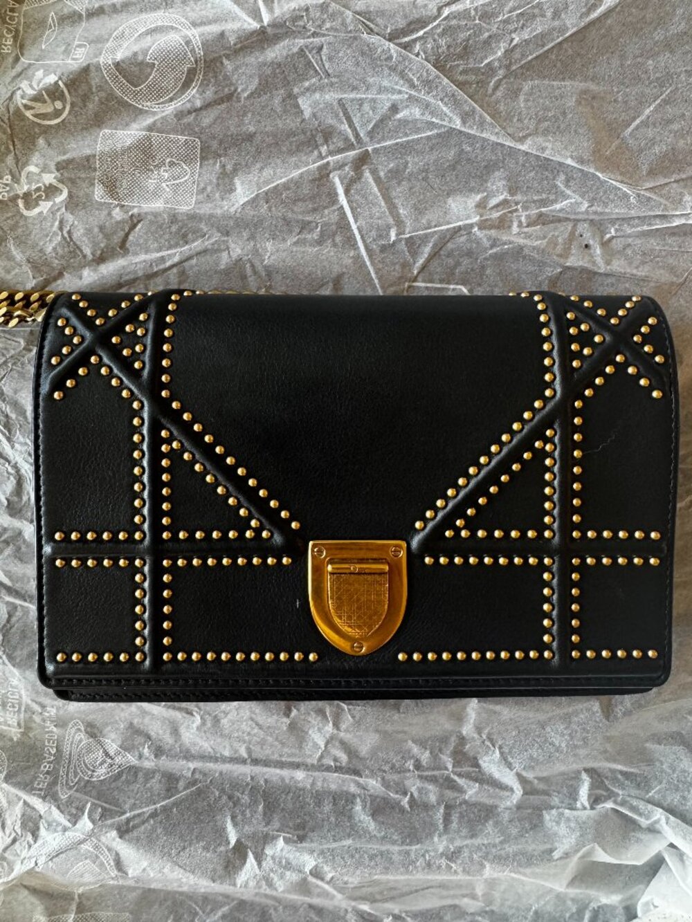 Dior Diorama Studded Flap Bag - Black Calfskin/Gold Studs